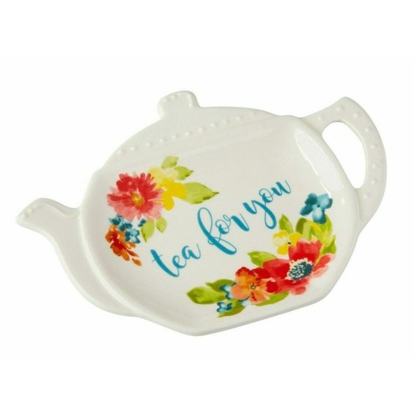 The Pioneer Woman Teapot Teabag Holder TEA FOR YOU Stoneware Wildflower Whimsy - Picture 1 of 4